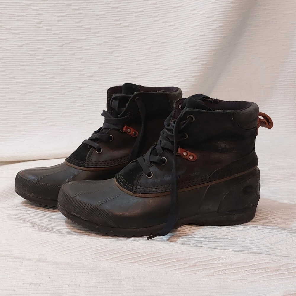 Sorel Ankeny Black and Brown Lace-Up Waterproof Men's Ankle Boots Size 9